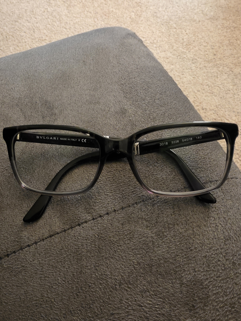 Bulgari Black to Gray Gradient Rectangular Optical Frames Model 3018